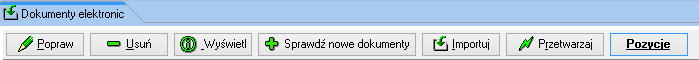 Akcje w oknie przeglądania dokumentów importu